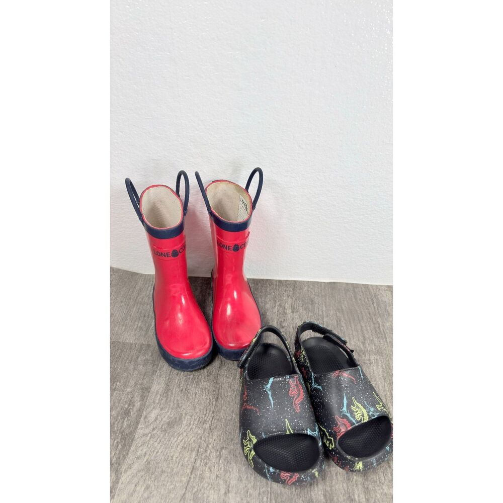 Shoe Bundle Lone Cone Red Rain Boots and Wonder Nation Black Sandals Child Size8
